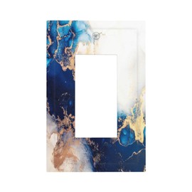 Art Marble Abstract 1 Gang Light Switch Cover Single Rocker Wall Plate Receptacle GFCI Blue And Gold Fluid Decorative Faceplate Standard Size for Bathroom Bedroom Home Decor