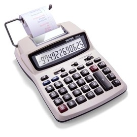 Victor Calculadora de impresión, 1208-2 Máquina de adición compacta y confiable con pantalla LCD de 12 dígitos, alimentación por batería o CA, incluye