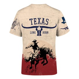 Unisex 3D Texas T Shirts Vintage Texas Longhorn Bull Icon Shirts for Women and Men Beige