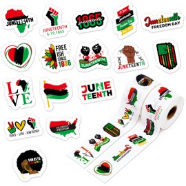 WATINC Juneteenth Stickers Roll - 1000Pcs June 19th Independence Day Sticker Freedom Day Celebration Patriotic Shaped Decals, African Afro American Festival Theme Party Supplies Decoration Favors