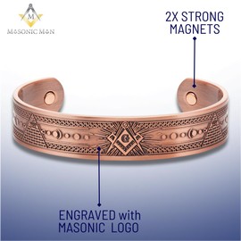 MasonicMan Masonic Men's Pure Copper Magnetic Adjustable Bracelet Bangle