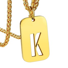Bandmax Initial K Necklace for Men Women 18K Gold Plated Dog Tag Pendant with Letter K Alphabet Name Necklaces for Men Boys Birthday Gift