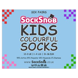 Sock Snob - 6 Pairs Kids Boys Girls Unisex Mid Calf Solid Color Casual Cotton Dress Socks (12-3 UK, Navy)