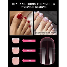 TOROKOM Toe Nail Forms for Poly Extension Gel, 300 Pcs Pink Toenail Dual Forms Reusable Full Cover Molds for Poly Gel French Tip Acrylic Toenails Pedicure for Salon & DIY at Home 15 Sizes