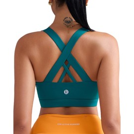 RUNNING GIRL Sports Bra for Women, Criss-Cross Back Padded Strappy Sports Bras Medium Support Yoga Bra with Removable Cups(2353 Teal_XS)