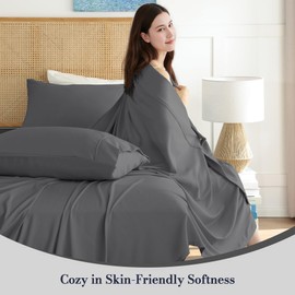 Dark Grey Twin Sheet Set, Soft Breathable Cooling Microfiber Bed Sheets with Extra Deep Pocket 16'', Easy Care Luxury Hotel Bedding, Oeko-Tex Certified Wrinkle Free