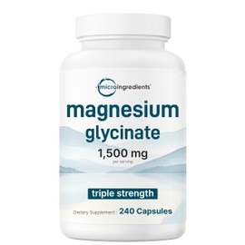Triple Strength Magnesium Glycinate 1,500mg Per Serving, 240 Capsules | Easily Absorbed Chelated Magnesium + Elemental Form | Healthy Muscle, Bones, & Mood Support Supplement | Non-GMO