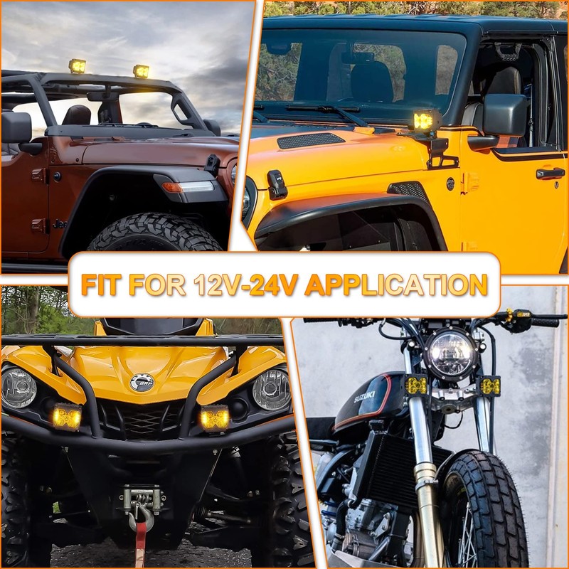MOVOTOR Amber LED Pods, Waterproof IP68 Yellow Lens Cube Offroad