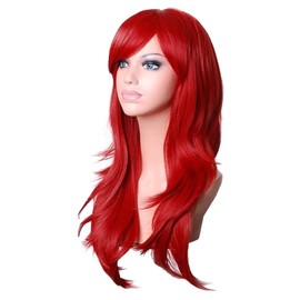 Peluca Roja Larga y Rizada, Peluca Roja para Mujer, Cabello Sintético de Alta Temperatura Transpirable para la Piel para Navidad