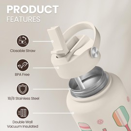 SANDJEST Pickleball Water Bottle 32oz Stainless Steel Insulated Vaccum with Lid, Pickleball Gifts for Pickleball Players, Pickleball Lovers, Women Girls Ladies