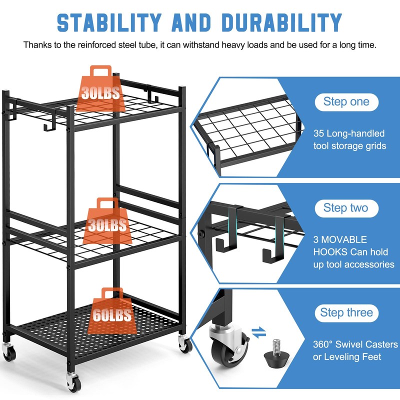 DAOUTIME Garden Organizer With Wheels, Yard Tower Rack for Garage