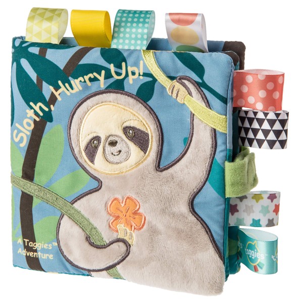 Taggies Touch & Feel Soft Cloth Book with Crinkle Paper & Squeaker, Molasses Sloth