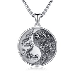 Cuoka Yin Yang Dragon Necklace 925 Sterling Silver Dragon Pendant Necklace,Yin and Yang Jewelry for Men