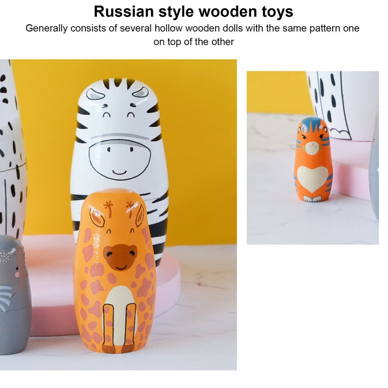 5Pcs Russian Nesting Dolls Hand Made Exquisite Wooden Animal Nesting
