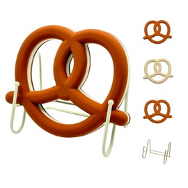 CATTITUDE Pretzel-Shaped Heat-Resistant Silicone Trivet - Non-Slip, Flexible, Dishwasher Safe, 5.5 Inch Fun Trivet Pot Holder Ideal for Hot Dishes, Pots and Pans, Set of 3 with 1 Stand (Orange&White)