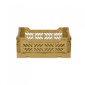 Ay-Kasa Folding Crate, Sturdy Folding Box, Plastic, Stackable, Gold, Mini (27 x 17 x 11 cm)