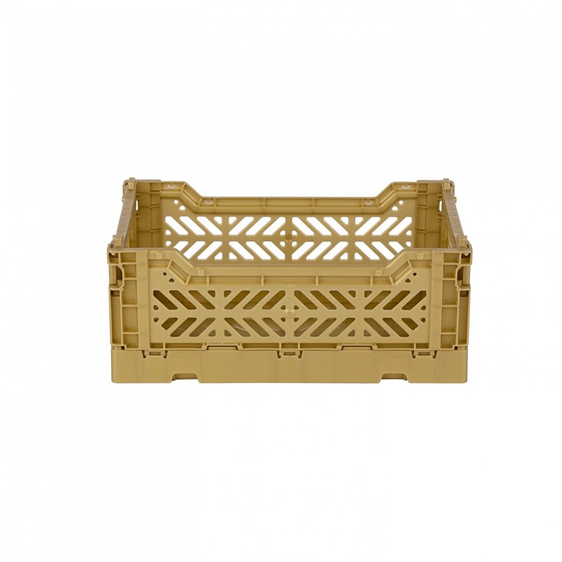Ay-Kasa Folding Crate, Sturdy Folding Box, Plastic, Stackable, Gold, Mini