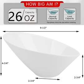 Yesland 2 Pack Porcelain Angled Serving Bowls - 26 oz White Salad Bowls - Ceramic Pasta Bowls for Cereal, Soup, Salad, Rice, Prep