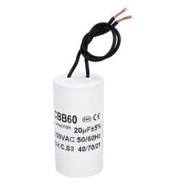 PATIKIL CBB60 20uf Running Capacitor,1Pcs AC 250V 2 Wires 50/60Hz Cylinder White 70x38mm for Water Pumps, Washing Machines Motor Start