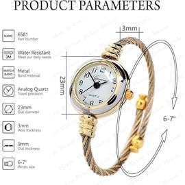 2Tone Gold Silver Cable Band Ladies Bangle Cuff Watch