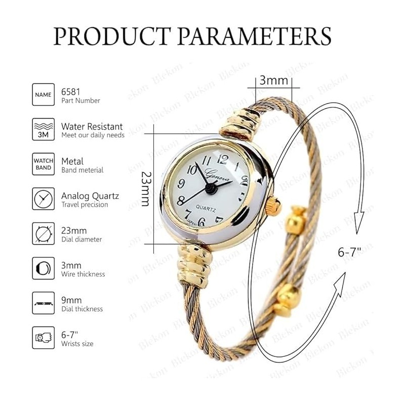 2Tone Gold Silver Cable Band Ladies Bangle Cuff Watch