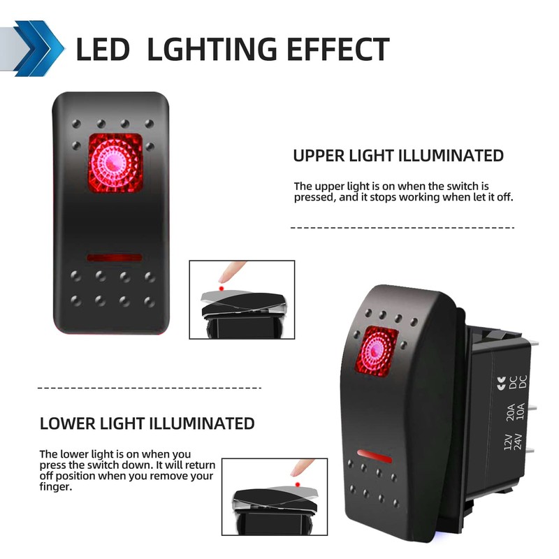 FXC Momentary Rocker Switch 7Pin Laser (ON)/Off/(ON) Red LED Light
