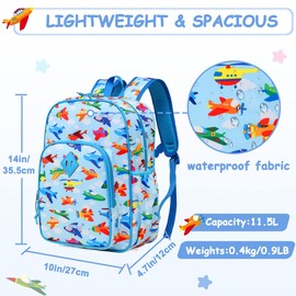 VASCHY Kids Backpack, Lightweight School Bag for Boys Girls Water Resistant Toddler Backpack with Reflective Chest Strap Children Rucksack with Bottle Pockets for Kindergarten(Blue Planes)