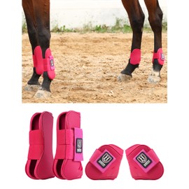 Harrison Howard Horse Tendon Boots Open Front/Fetlock Boot for Horse Protective Boots for Jumping, Trail Riding Set of 4 Hot Pink L