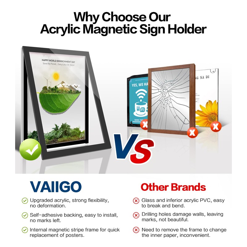 VAIIGO Acrylic Sign Holder 8.5x11 Wall Mount - 5 Pack