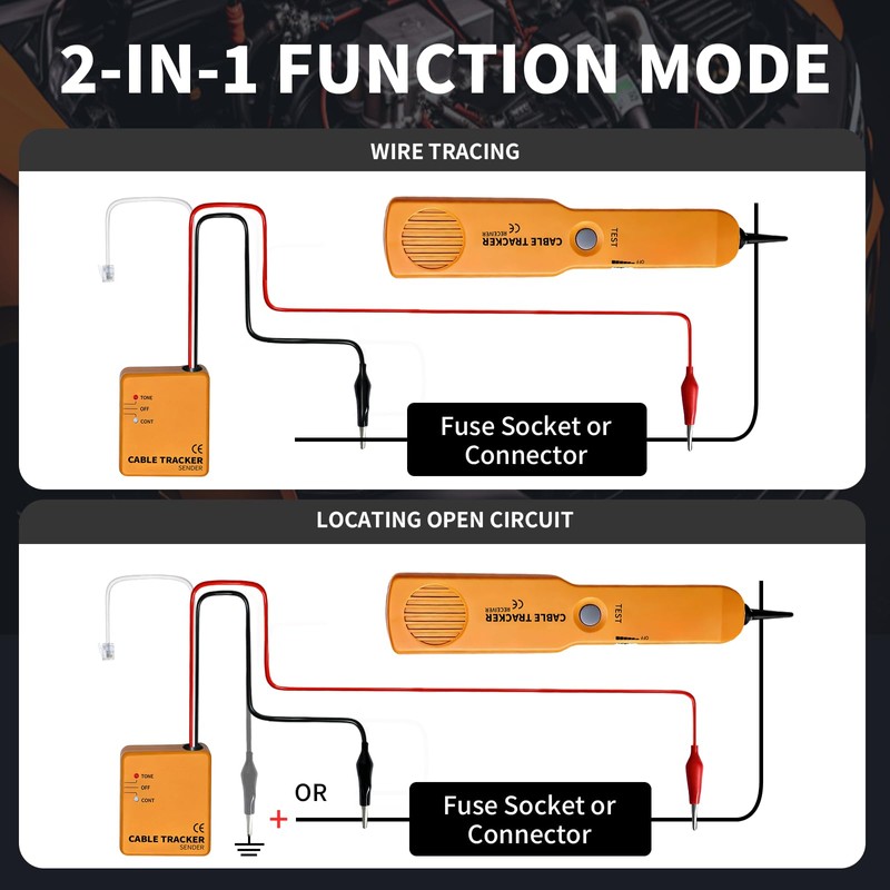 2-in-1 Car Circuit Tracer, 6-42V Wire Tracer Electrical Tool& RJ11