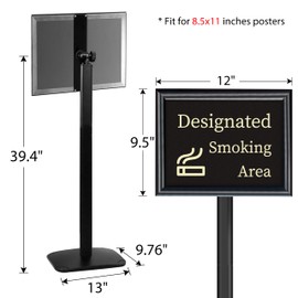 Please Wait To Be Seated Sign, 8.5 x 11 Inch Heavy Duty Sign Holder Stand with 16 Inserts, Floor Standing Poster Stand with Weighted Base for Indoor/Outdoor Signage&Advertising, Black