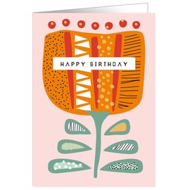 Quire Pretty In Print Card Happy Birthday Orange Flower