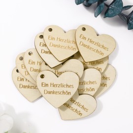 MEJOSER Pack of 24 Thank You Pendants Wooden Heart 5 x 4.5 cm Gift Tags for Thank You Gifts Small Wedding Labels Tags for Hanging Birthday Baby Shower Communion Christening Party Favours Decoration