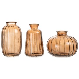 MOLIMAO Bud Vase Set of 3 Small Vase Mini Glass Vase for Desktop Centerpieces Decor,Handmade Vase for Flowers (Brown)