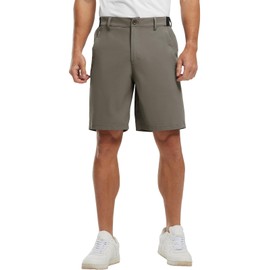 JHMORP Men's Golf Shorts Dry Fit Stretchy Elastic Waist 9 Inch Flat Front Dress Shorts with Pockets (Coffee,CA 32)