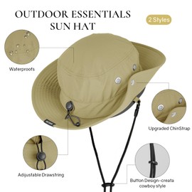 GUTISHI Khaki Fishing Hat UPF 50+ Wide Brim Sun Hat for Men and Women Foldable Beach Summer Bucket hat, Green, One Size