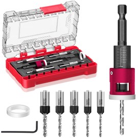 5-Piece Countersink Drill Bit Set with Adjustable Depth Stop, 1/4" Hex Shank Quick Change Drilling Tool Kit, 82° Woodworking Chamfer Bits for Wood, Plywood, MDF, Plastic