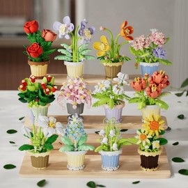 Miniature Building Block Flower Pots - Perfect for Indoor Décor & Gifts. 12 Styies to Choose From - Color: Lily