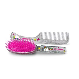 Casalfe 3466 Detangler Brush + Comb Unicorns and Glitter - Dryer-Safe, Transparent with Glitter