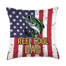 American Flag Patriotic Fishing - Vintage Reel Cool Dad Throw Pillow