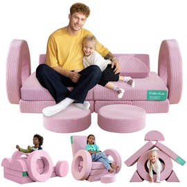 Frolic & Fun 16Pcs Modular Kids Play Couch for Toddlers, Fold Out Kids Couch Building Fort for Playroom Bedroom, Kid Convertible Explorer Sofa Cushions for Boys & Girls