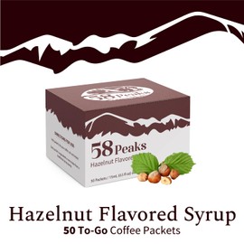 58Peaks Hazelnut Flavored Syrup Sweetener Packets for Hot and Cold Drinks | To-Go Syrup Flavoring Perfect for Coffee, Tea, Milkshake and More | Flavored Coffee Syrups for Travel | 15mL | 50-Pack