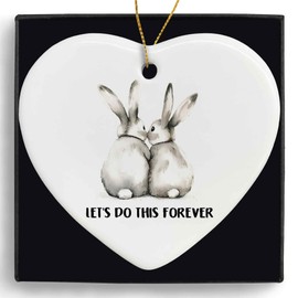 MONALET Let's Do This Forever Rabbit Bunny Valentine's Day Ceramic Ornament Gifts, Rabbit Couple Hanging Ornament Decor for Christmas Tree Car, Valentine Rabbit Gifts for Girlfriend Birthday Holiday