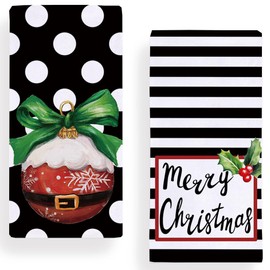 Merry Christmas Ball Dish Towels, 18 x 28 Inch Seasonal Winter Berry Stripe Decoration Tea Towels for Cooking Baking Set of 2