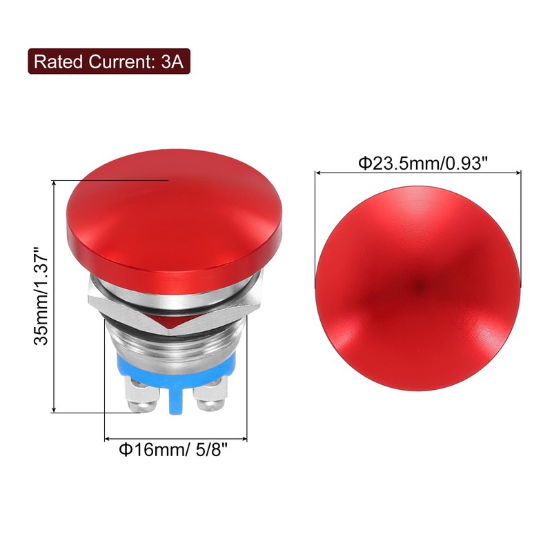 sourcing map 1PCS 5A 250V AC 16mm 5/8" Momentary Mushroom