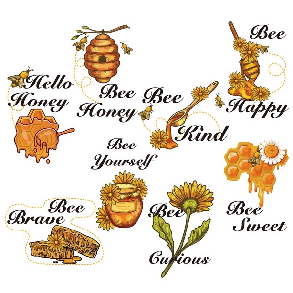 CRASPIRE Bee Happy Funny Stickers Honey Bee Window Decor Decals Bee Yourself Inspirational Quotes Bumblebee Wall Decals for Kitchen Office Fridge Decorations Party Supplies