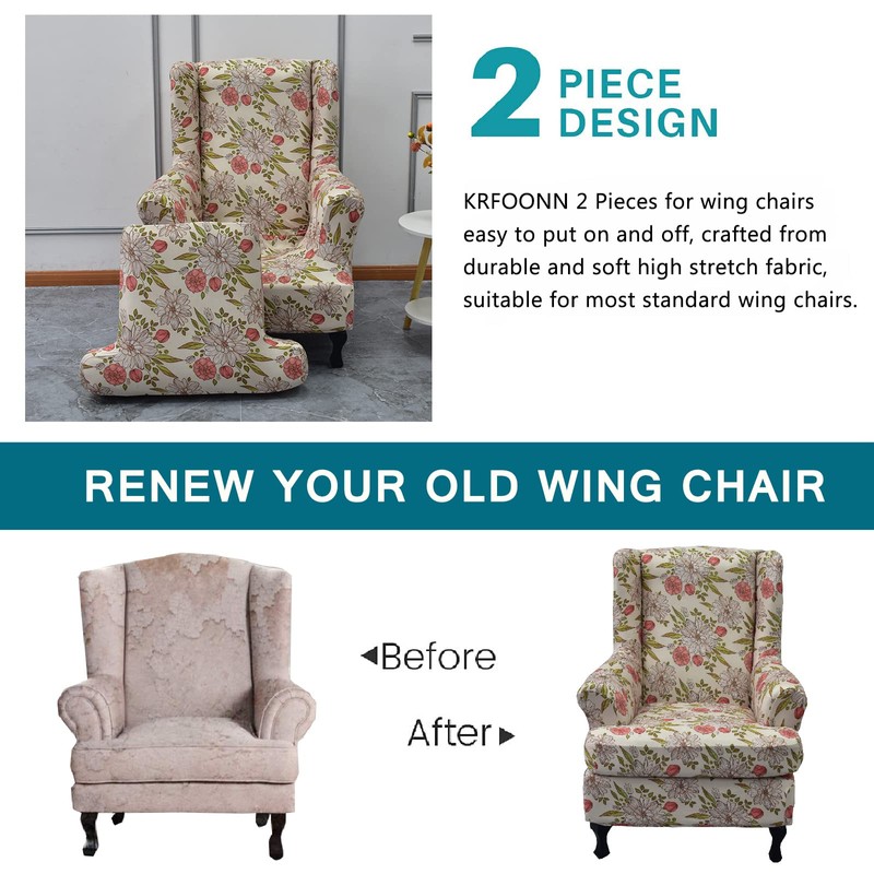 KRFOONN Wingback Chair Covers Slipcovers 2 Piece Stretch Wing Chair