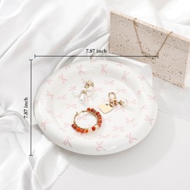 Koythin Jewelry Tray, Ceramic Jewelry Dish Trinket Organizer, Bow Coquette Room Decor Aesthetic for Kitchen, Bathroom, Birthday, Mom (Pink Bownknot)
