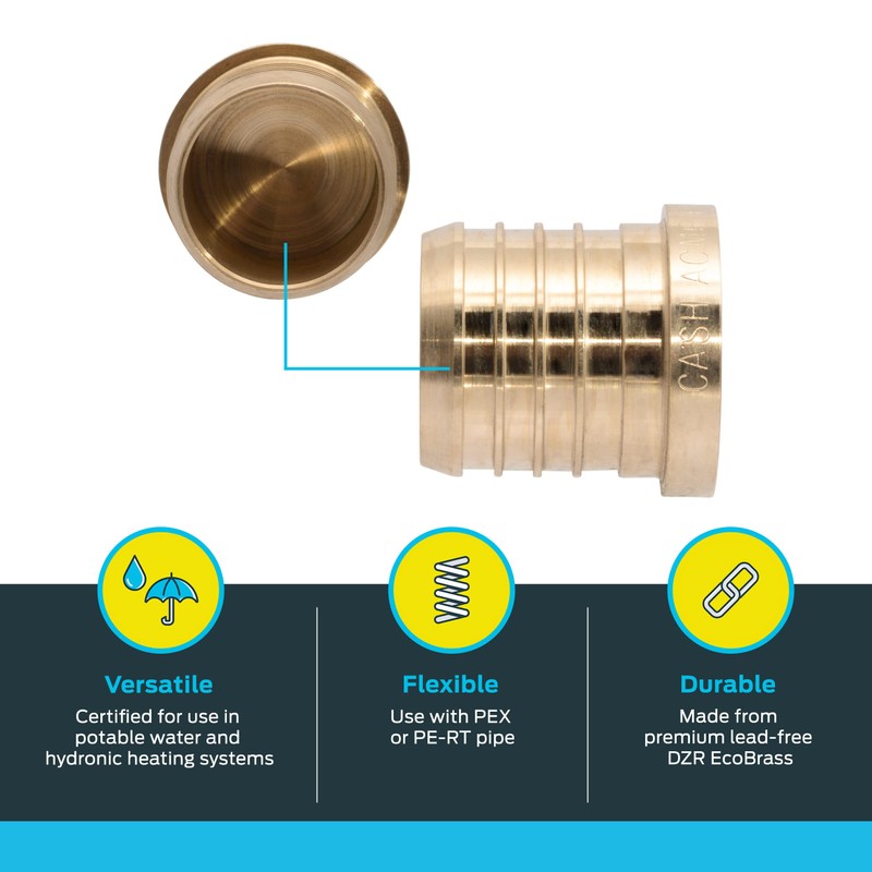 SharkBite 1-1/2 Inch Brass Crimp Plug, PEX Pipe, PE-RT, UC0441