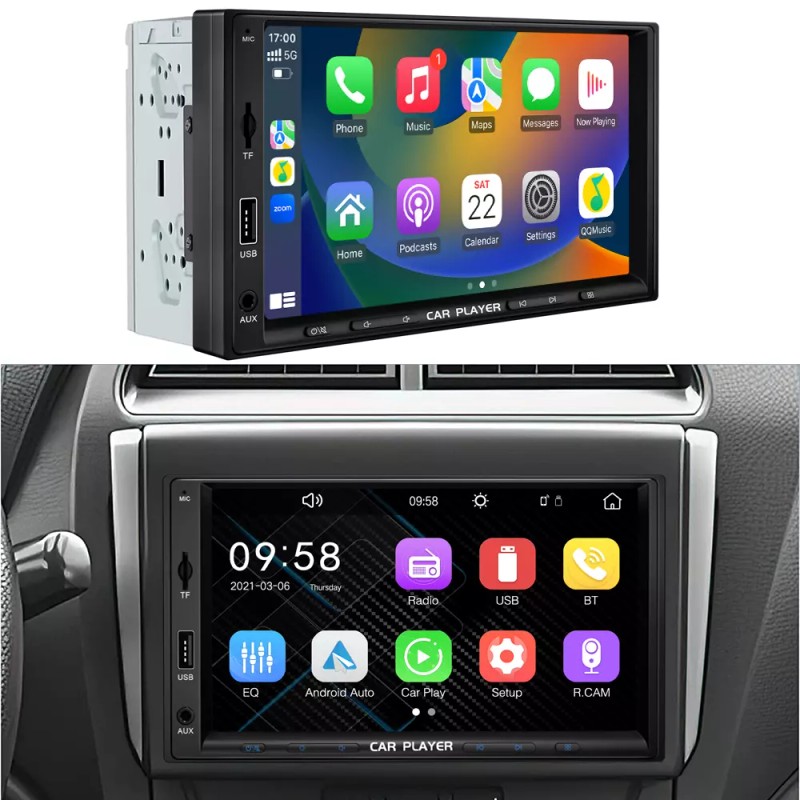 YUANTING 2 Din Car Stereo Radio Player 1080P 7" Screen